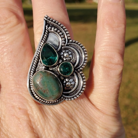 New Bloodstone & Peridot 925 Silver Ring. - Picture 5 of 13